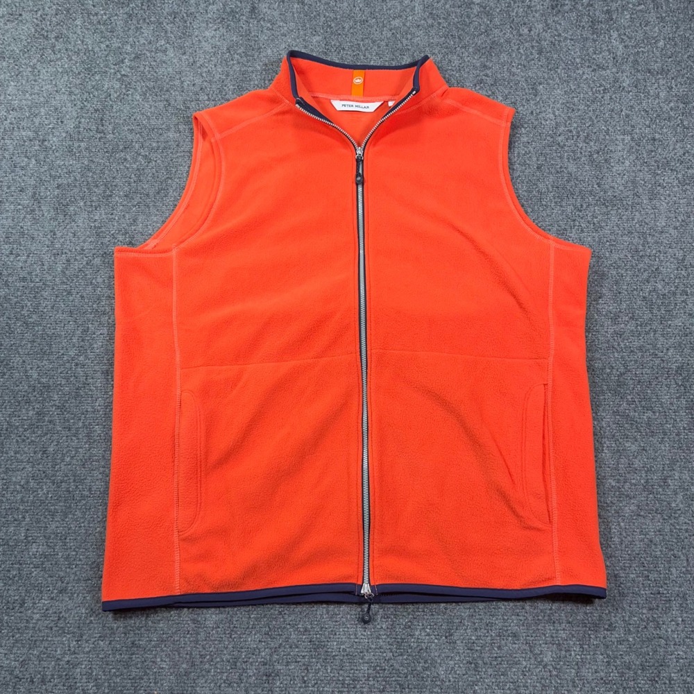 Peter Millar Thermal Flow Micro Fleece Vest Mens L Full Zip Orange Crown Sport
